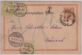 Korrespondenzkarte 1891 Klagenfurt nach Zürich - Strafporto