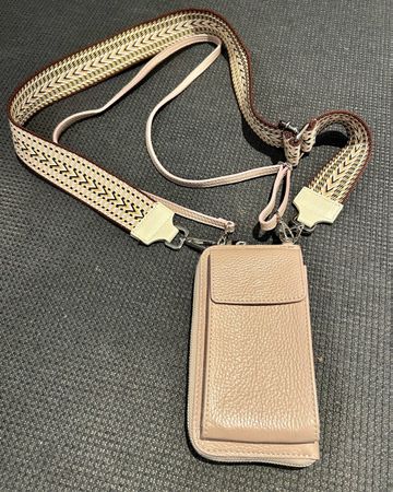 Leder Portemonnaie mit 2 Umhängegurt beige