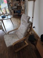 Poltrona IKEA Poäng legno chiaro motivo foglie bianco
