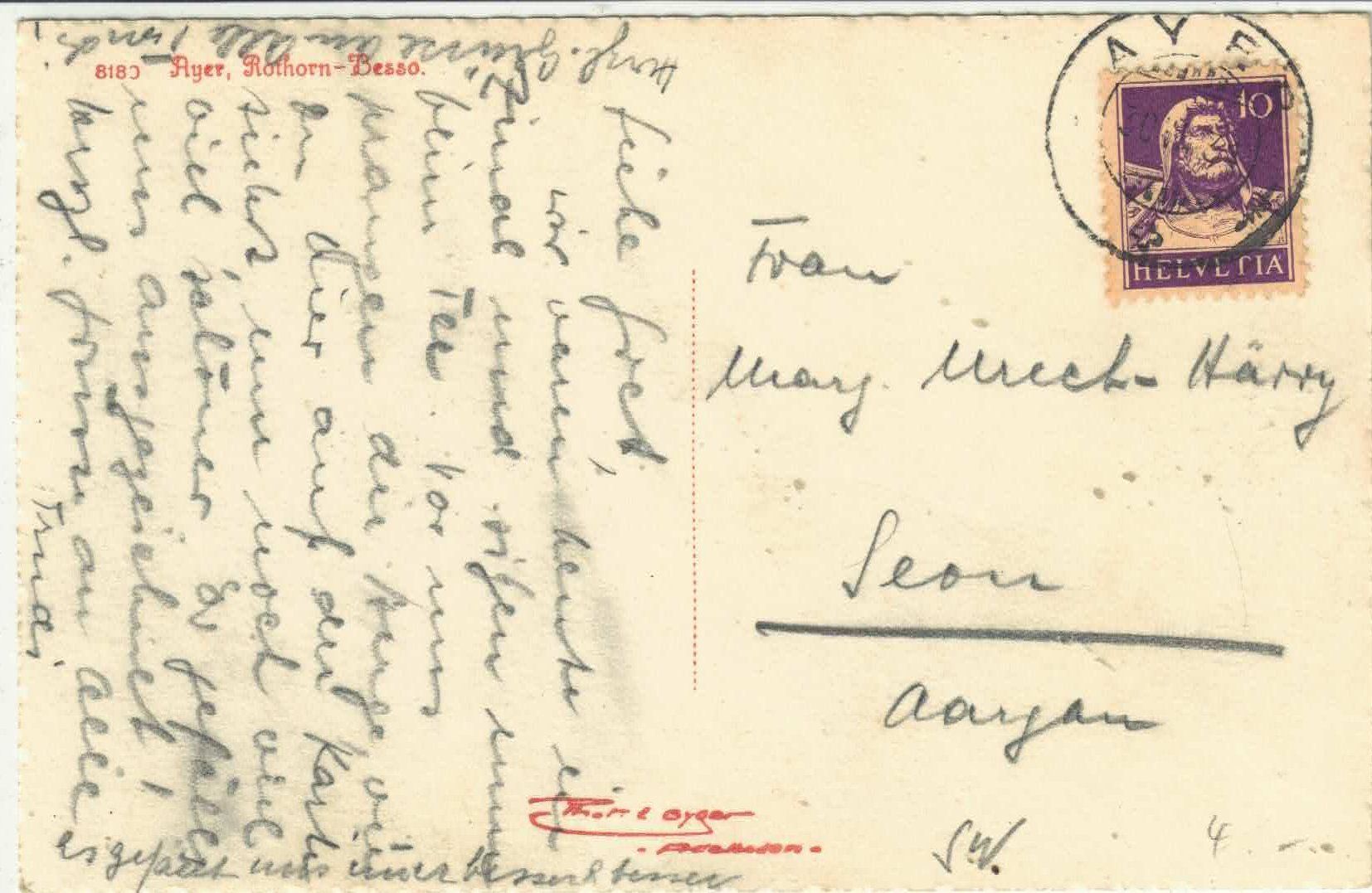 Cartoline postali: Ayer - Rothorn-Besso - E.Gyger – Usato da Ettingen venduto da Kartenplanet 1
