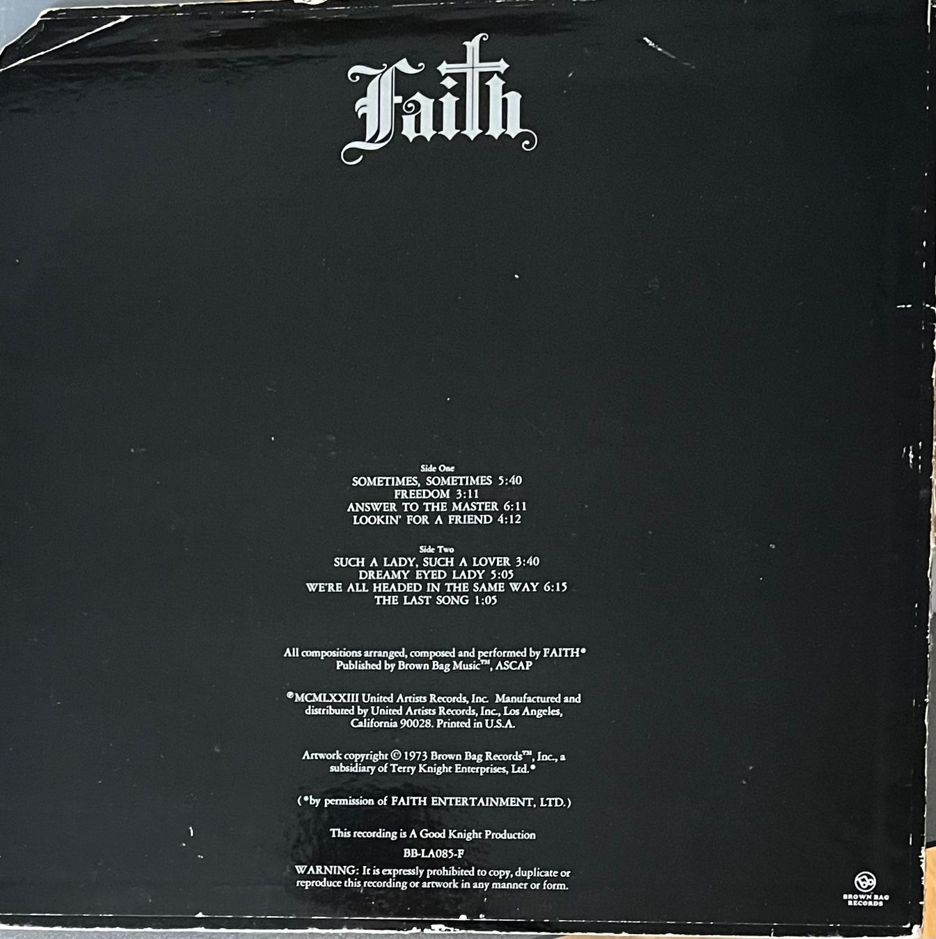 Dischi in vinile: FAITH - LP – Usato da Horw venduto da Belowzero0 1