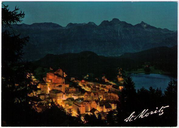 Ansichtskarten: St. Moritz bei Nacht – Gebraucht aus Binningen von Mountainrider