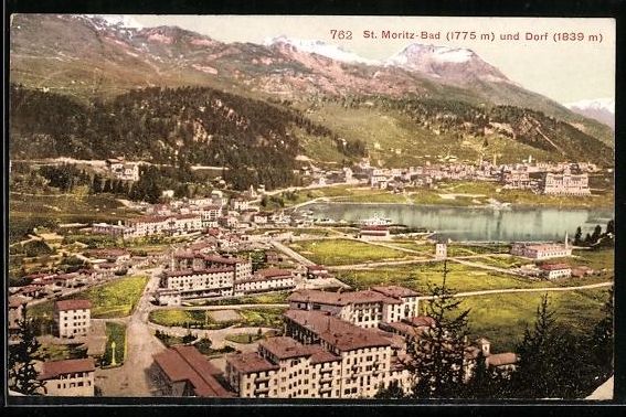 Cartoline postali: AK St. Moritz-Bad, Totalansicht mit Dorf – Usato da Berlin venduto da bartko-reher