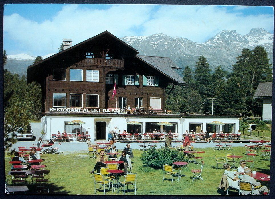 Cartoline postali: ST. MORITZ Restaurant Stazersee – Usato da Jona venduto da philajona