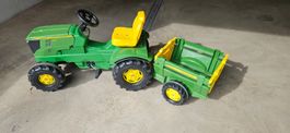 Tret Traktor John Deere mit Anhänger für  Kinder green yello