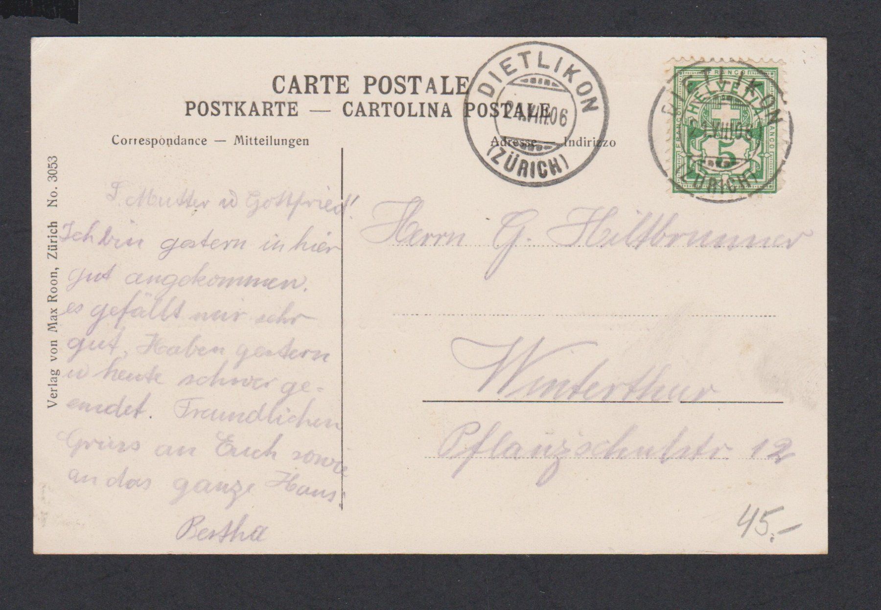Cartoline postali: Baltenswil  ZH   -   alte 3-Bild-Ansichtskarte von 1906 – Usato da Vitznau venduto da Ropaku 1
