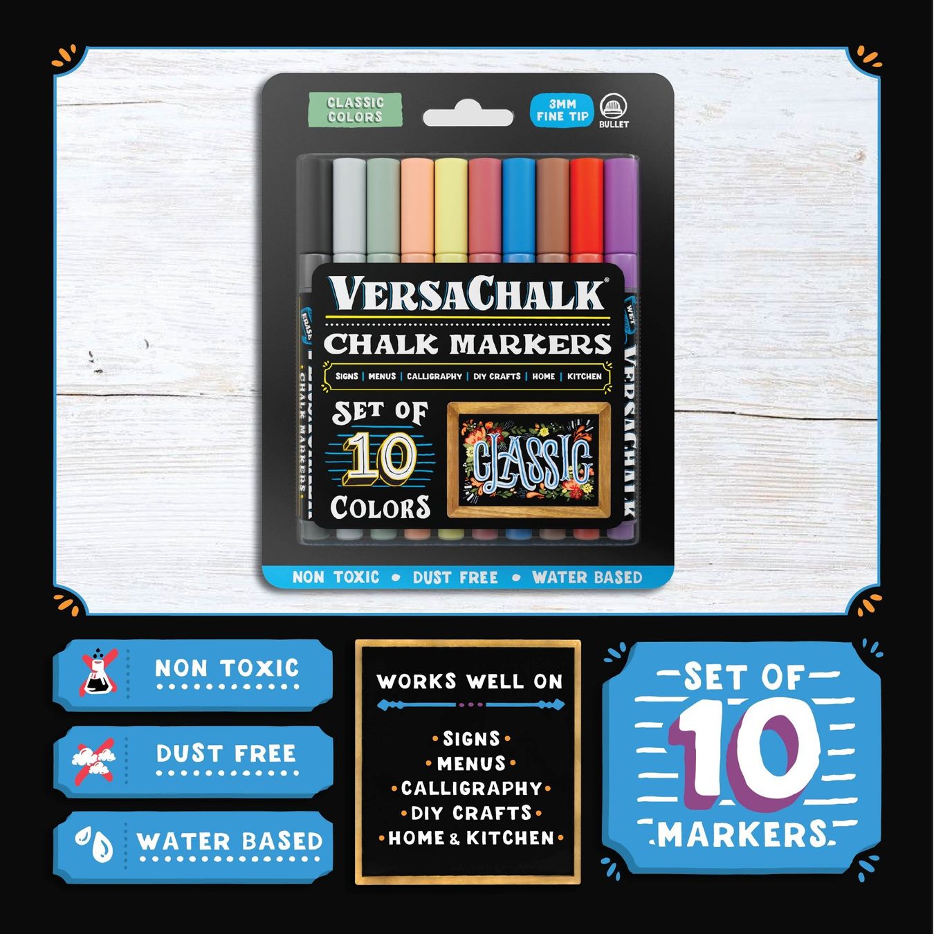 Penna & Evidenziatori: VersaChalk - Classic Flüssigkreide Marker 10er Set mit 3mm – Nuovo e nell'imballaggio originale da Walenstadt venduto da Trend-24 2
