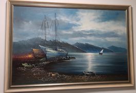 Gemälde "Boote am See" von W. Vennekamp, Top Zustand! 103x72