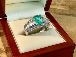 SEHR SCHÖNER RING MIT SCHMUCKSTEINE GESTEMPELT 925, GR.59