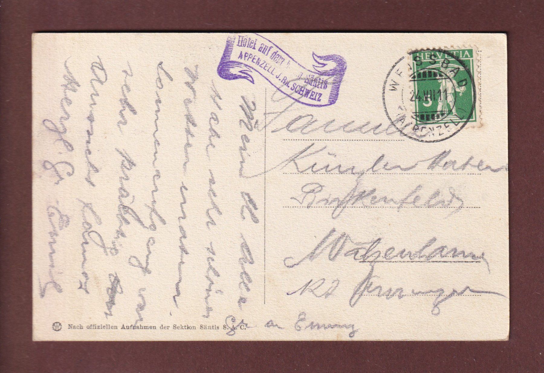 Cartoline postali: Lysengratweg gegen SÄNTIS - 1911 – Usato da Pully venduto da nicecards 1
