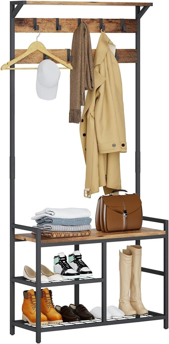 Garderobe: Garderobenständer mit Bank Metallgarderoben Kleiderständer – Neu und originalverpackt aus Herisau von Serenco
