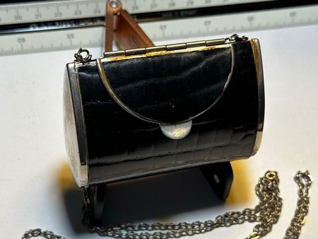 Vintage Black Crocodile Mini Bag Purse Chain Silver Metal