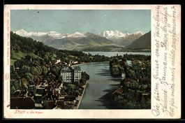AK Thun, Ortsansicht gegen die Alpen