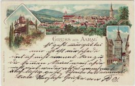 AG 123 Litho Aarau 3 Bilder 1900 Feldpost Rasierklingen-o