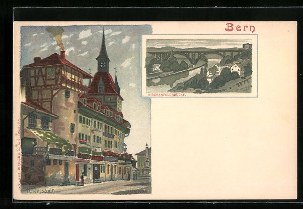 Cartoline postali: Litho Bern, Kirchenfeldbrücke, Gebäude – Usato da Berlin venduto da bartko-reher