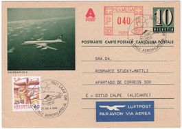 SWISSAIR - seltene Bildpostkarte mit ZF v. LAAX nach SPANIEN
