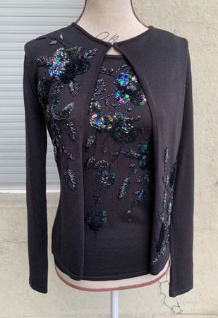 Splendide twinset brodé séquins&perles noir irisé 2pces