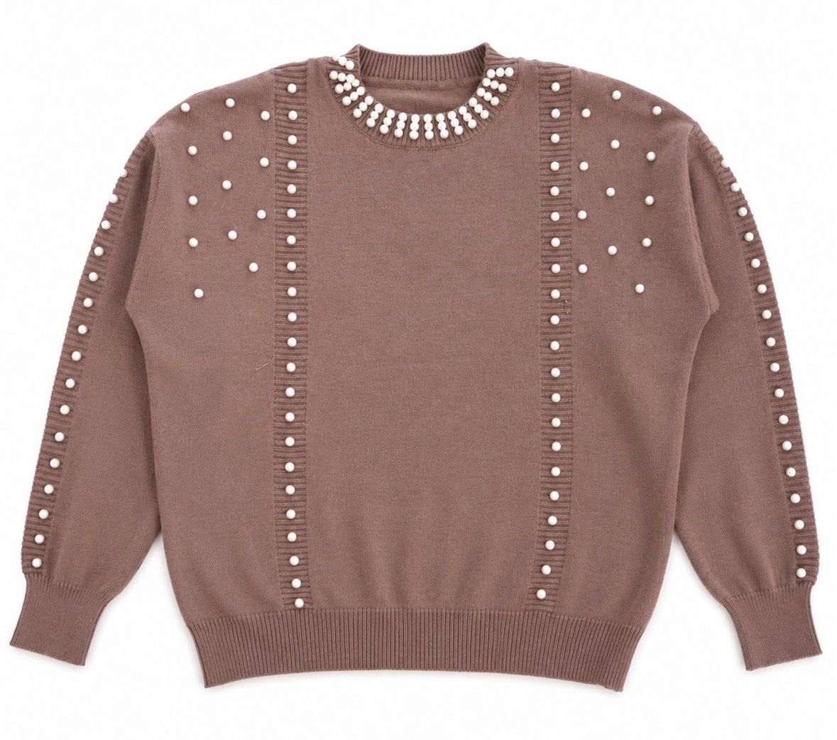 Pullover & Sweatshirts: Damen Strickpullover mit Perlen Altrosa/Taupe | S/36 – Neu (gemäss Beschreibung) aus Aarberg von LovelyThings_