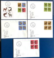 1966 Pro Juventute  Einheimische Wildtiere FDC + Viererblock