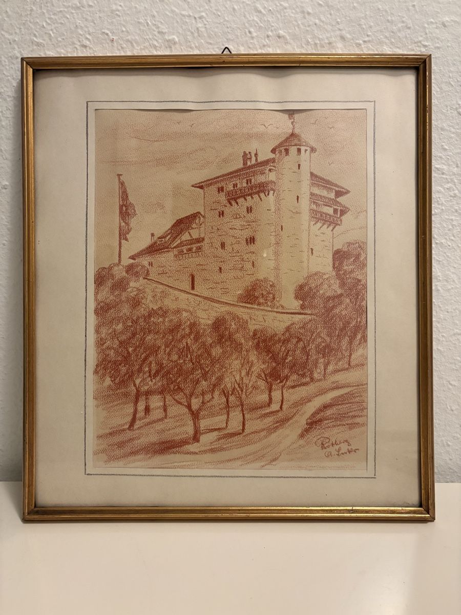 Dipinti: Vintage  Rot Zeichnung mit Rahmen – Usato da Berikon venduto da AntiqueMeant