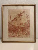 Vintage  Rot Zeichnung mit Rahmen