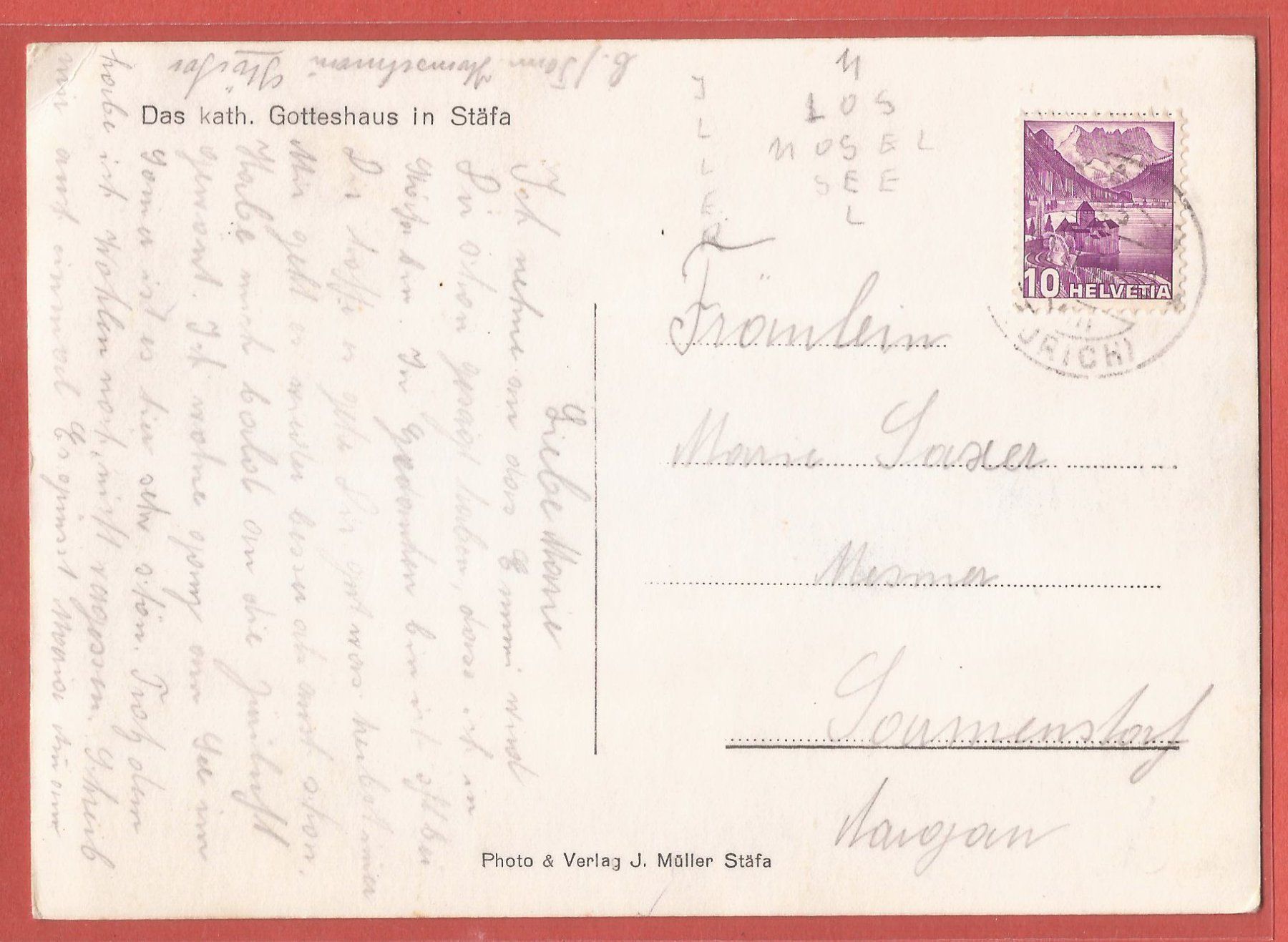 Cartoline postali: Stäfa - Oldtimer vor kath. Gotteshaus - ca. 1940 – Usato da Fislisbach venduto da Porano 1