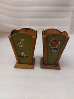 2x Hand-painted wooden pen or pencil holder