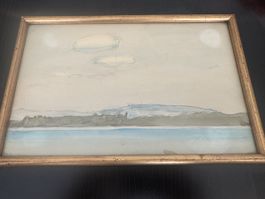 Aquarell Landschaft / See – signiert „WM 19“ – gerahmt –
