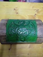 Schmucktruhe Holzkiste Schatztruhe grün Drachenmotiv Vintage