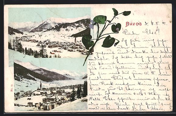 Ansichtskarten: AK Davos, Ortsansicht im Schnee, 1901 – Gebraucht aus Berlin von bartko-reher