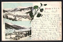 AK Davos, Ortsansicht im Schnee, 1901