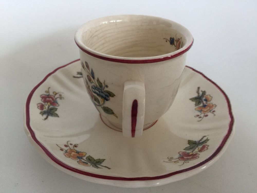 BOL ANCIEN ROUGE ET BLANC SARREGUEMINE Blanc/Rouge Céramique Floral,Végétal