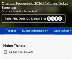1 x 2 Tickets Openair Frauenfeld Samstag