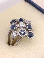 Vintage 925er Silber Ring Saphir Edelsteine Bergkristalle