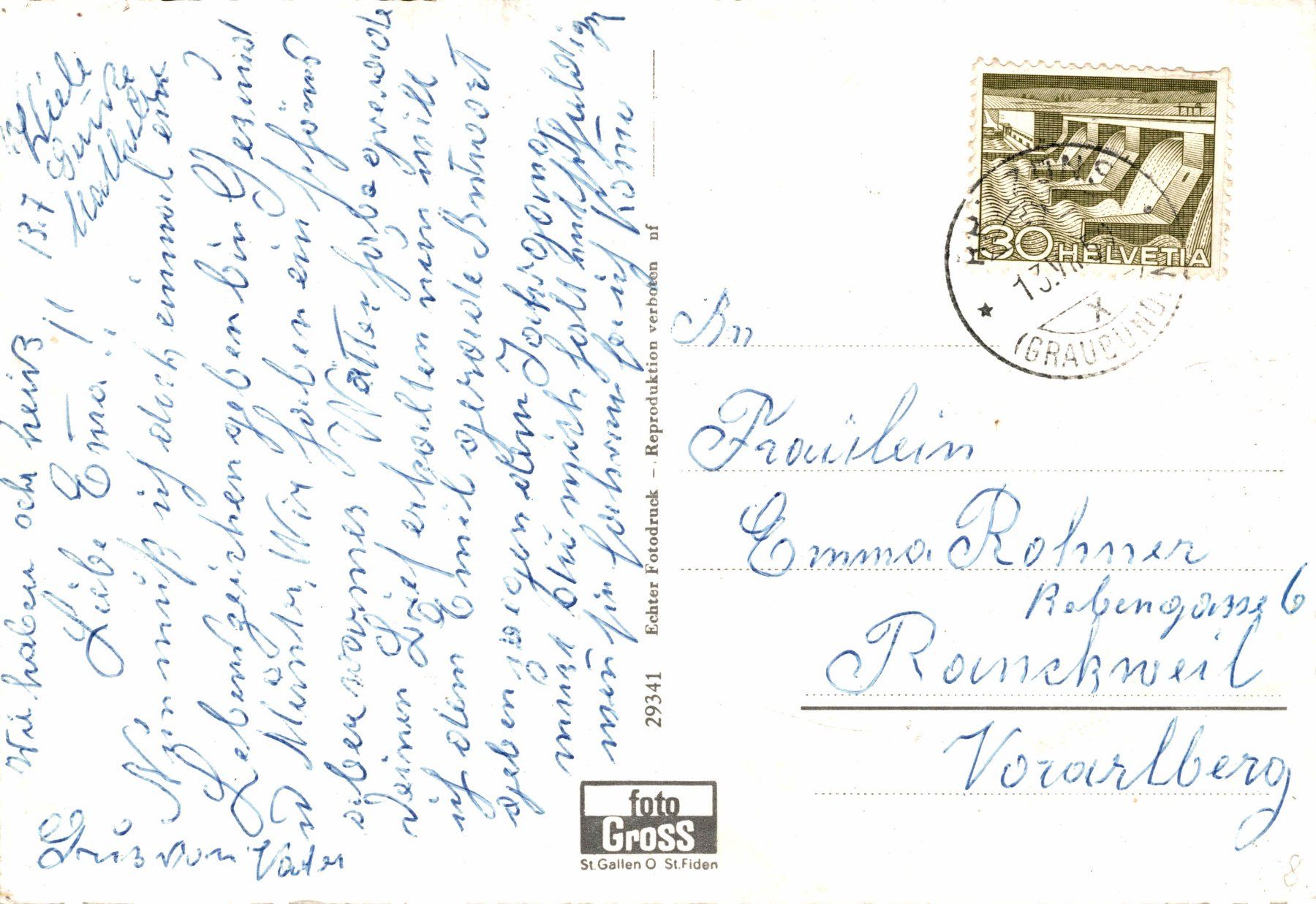 Ansichtskarten: Rhäzüns (Graub.) mit Ringelspitz – Gebraucht aus Bronschhofen von Astore 1