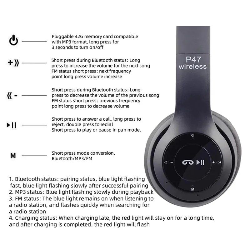 Cuffie: Casque Bluetooth Stéréo P47 sans/avec fil, support micro SD – Nuovo (secondo la descrizione) da Gland venduto da Electr0ventes 6