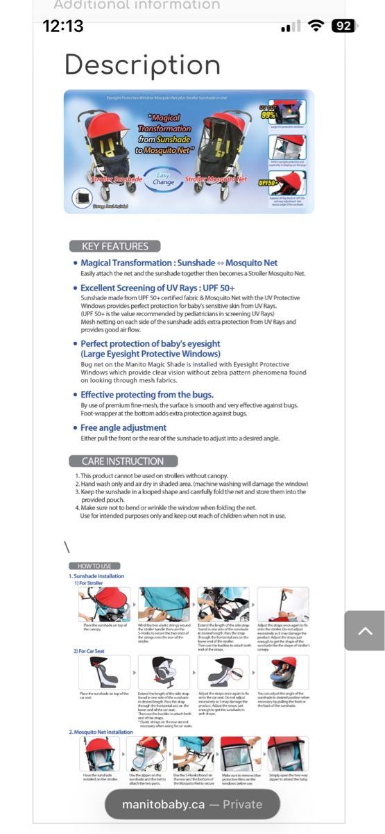 Carrozzine: Manito Magic Shade - Summer Stroller Shield - Mosquito Net – Nuovo (secondo la descrizione) da Zürich venduto da Koganmic 1