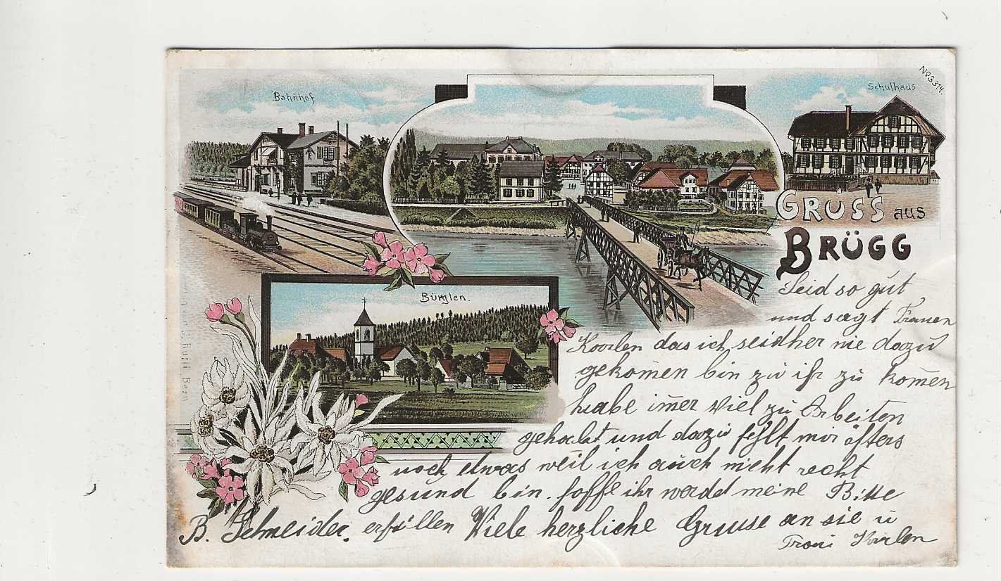 Ansichtskarten: Brügg,  Litho, 1901 – Gebraucht aus Spiez von Niesen20