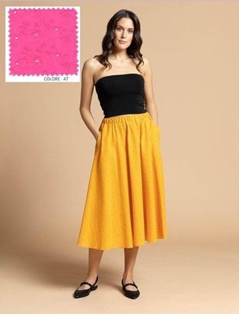 Piu & Piu Sommer Jupe lang BW Lochstickerei pink Gr 36