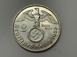 2 Mark 1937 J Hindenburg deutsches Reich Silber
