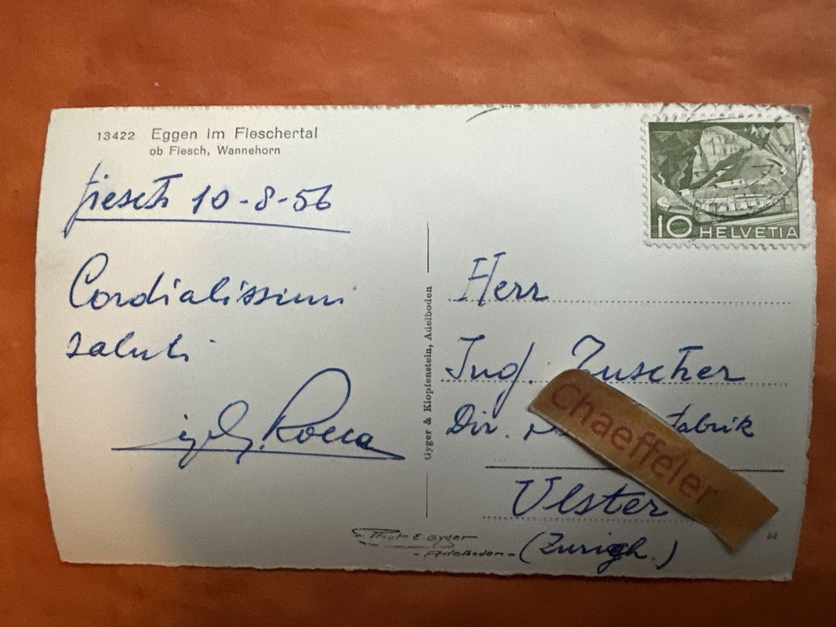 Ansichtskarten: Alte Ansichtskarte Eggen im Fieschertal,1956 – Gebraucht aus Zürich von Chaeffeler 1