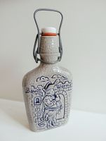 Vintage Keramik Flasche Bauchwärmer Grau Blau Top Zustand