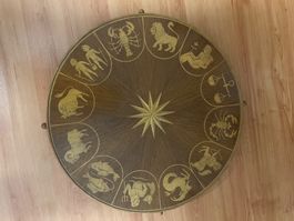Drehbares Tablett Ø 45cm Sternzeichen Zodiak Holz Vintage