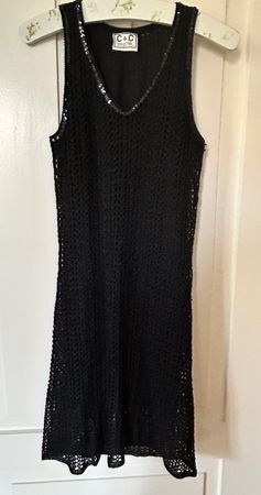 Vintage Black Crochet Dress Sequin M/L