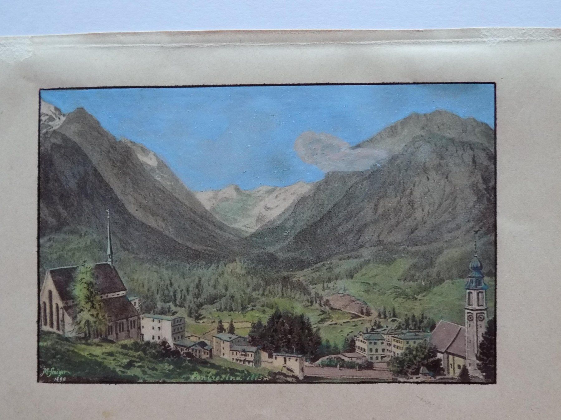 Incisioni: Pontresina im Engadin koloriert – Usato da Risch venduto da Antikfee 2