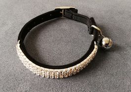 Katzenhalsband Velvet Schwarz mit Strass Sicherheitselastik