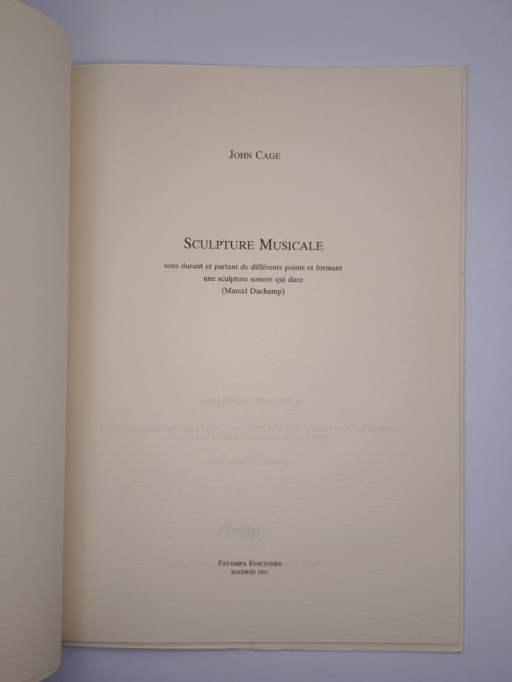 Bücher: JOHN CAGE - SCULPTURE MUSICALE - SIGNIERT – Gebraucht aus Goldach von Gaip 2