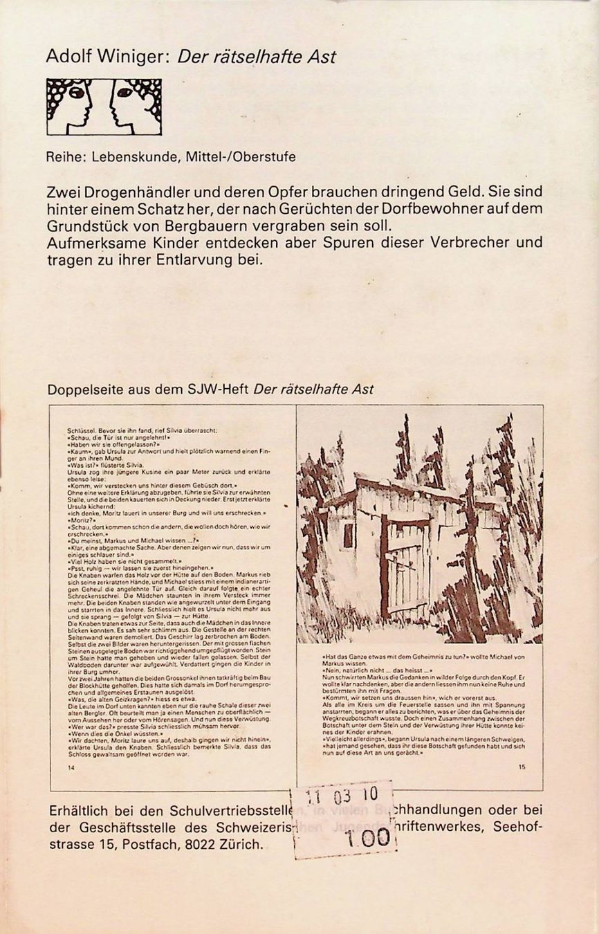 Libri: SJW 1705 Adolf Winiger Der rätselhafte Ast – Usato da Reitnau venduto da Zaomir 3