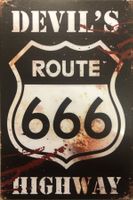 Blechschild Metallschild Route 666 USA Teufel 66 Motorrad