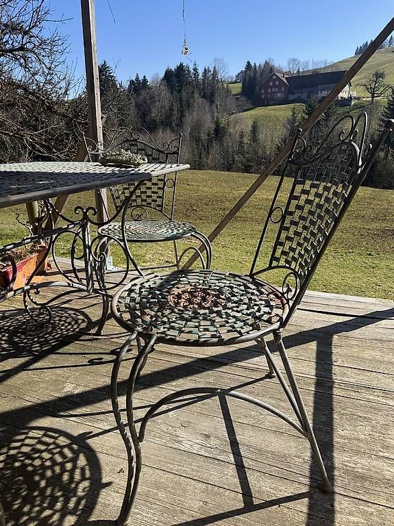 Set di tavolo e panche: Gartentisch aus Eisen mit passenden 4 Stühlen – Usato da Schwellbrunn venduto da Magdalena888 4
